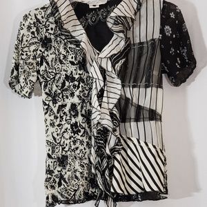 Alberto Makali  Black White Frilly Top Sequ